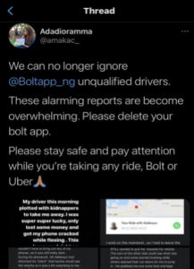 Twitter user calls out Bolt driver