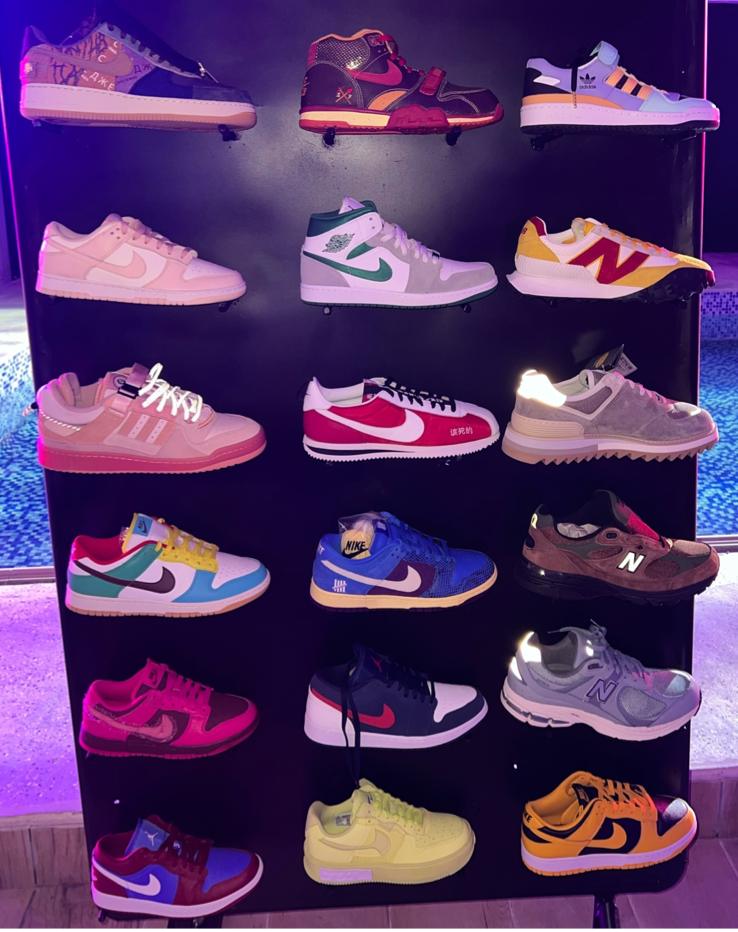 Racking up: Nike, New Balance and Adidas sneakers on display.