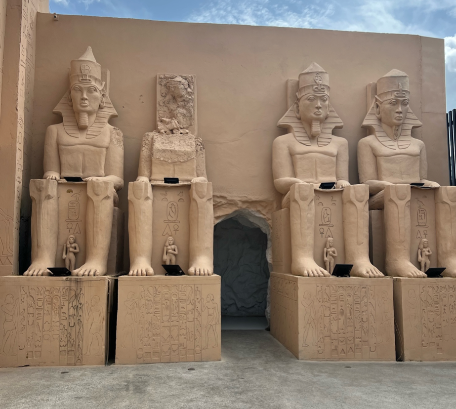 Sculptures of Egyptian Deities and a King: Amun, Ra-Horakhty, Ptah and Ramesses at Sketch Lagos