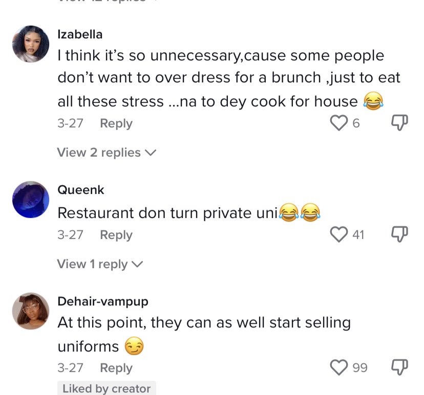 Private Uni jibe at Taj Restaurant’s dress code policy.