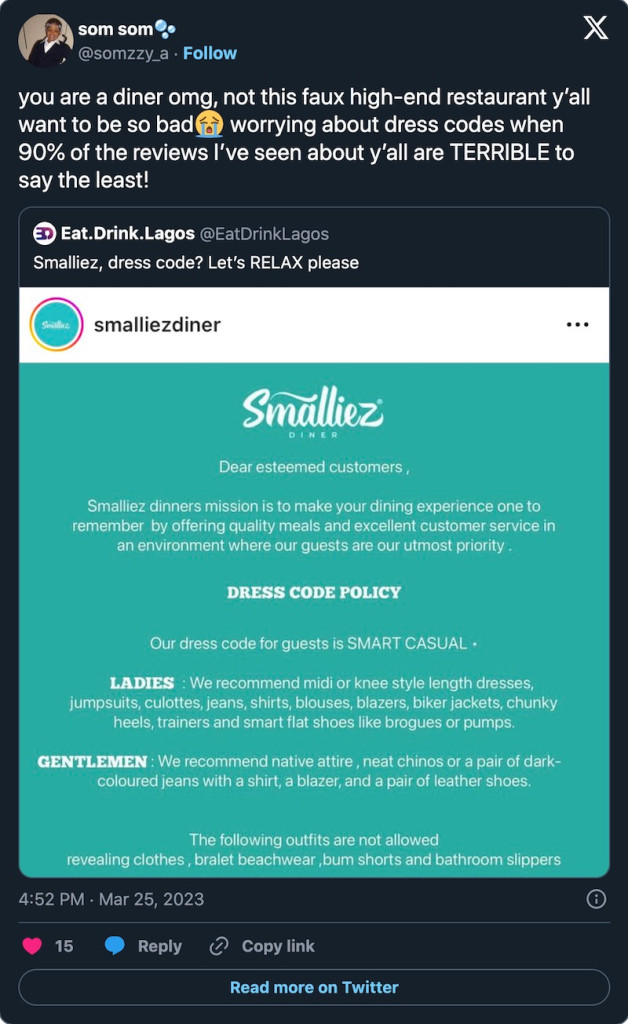 Som Som's opinion on Smalliez Dress Code policy