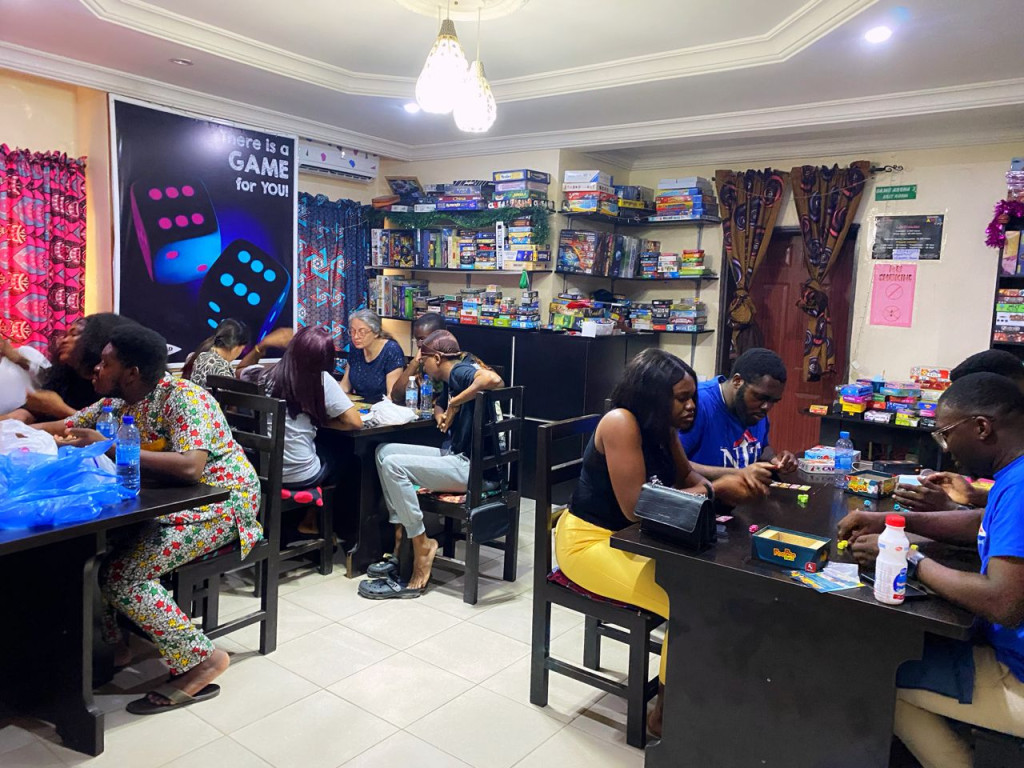 Engaged punters at NIBCARD Cafe Abuja